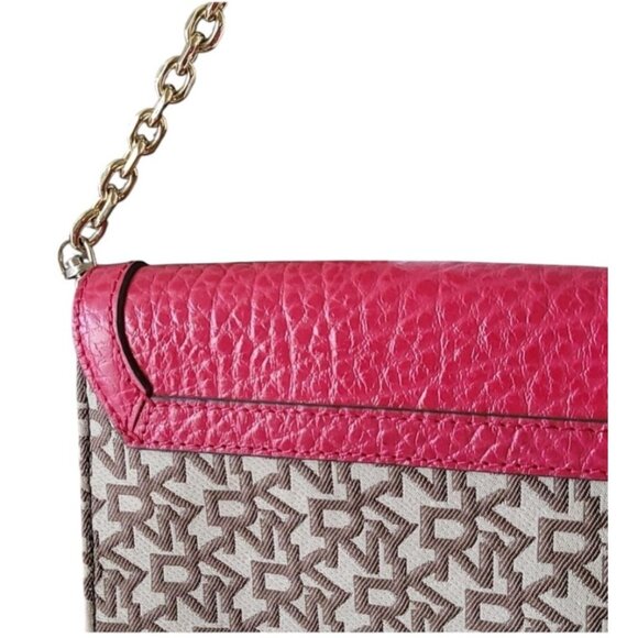 DKNY Pink Leather & Monogram Canvas Clutch Purse - Picture 5 of 8